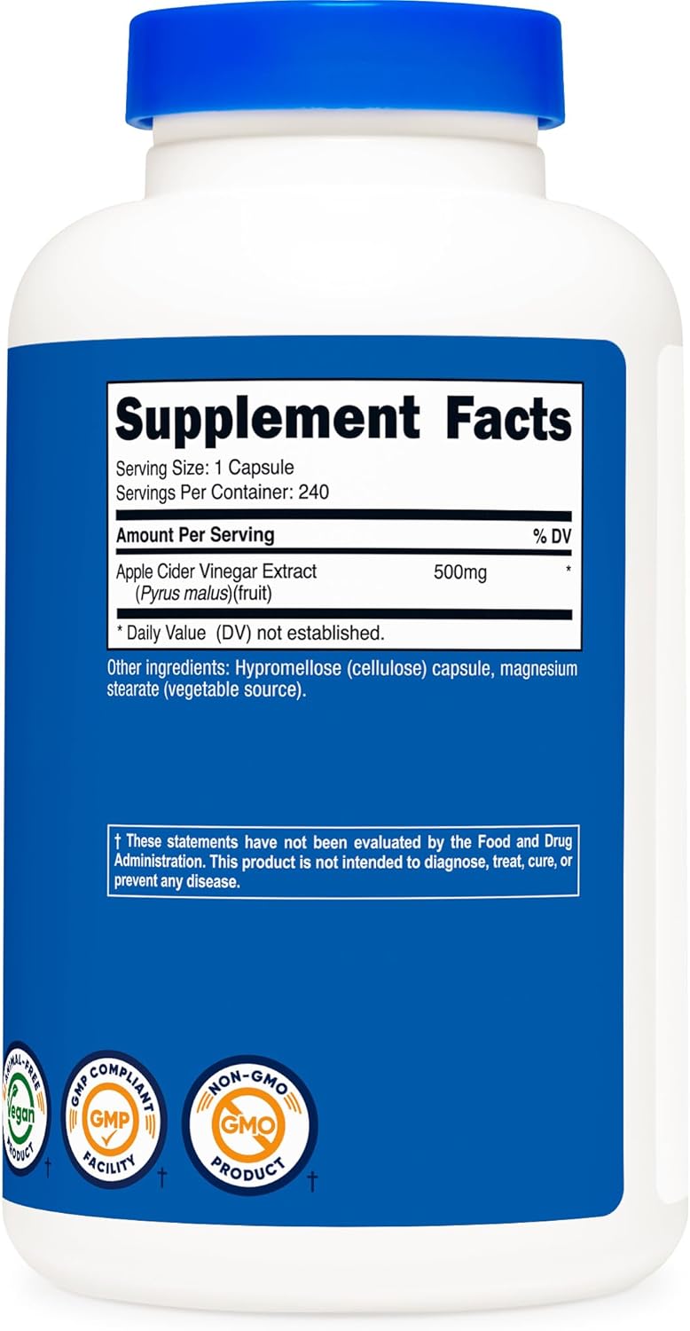 Nutricost Apple Cider Vinegar 500mg, 240 Vegetarian Capsules - Natural, Non-GMO, and Gluten Free (2 Bottles)