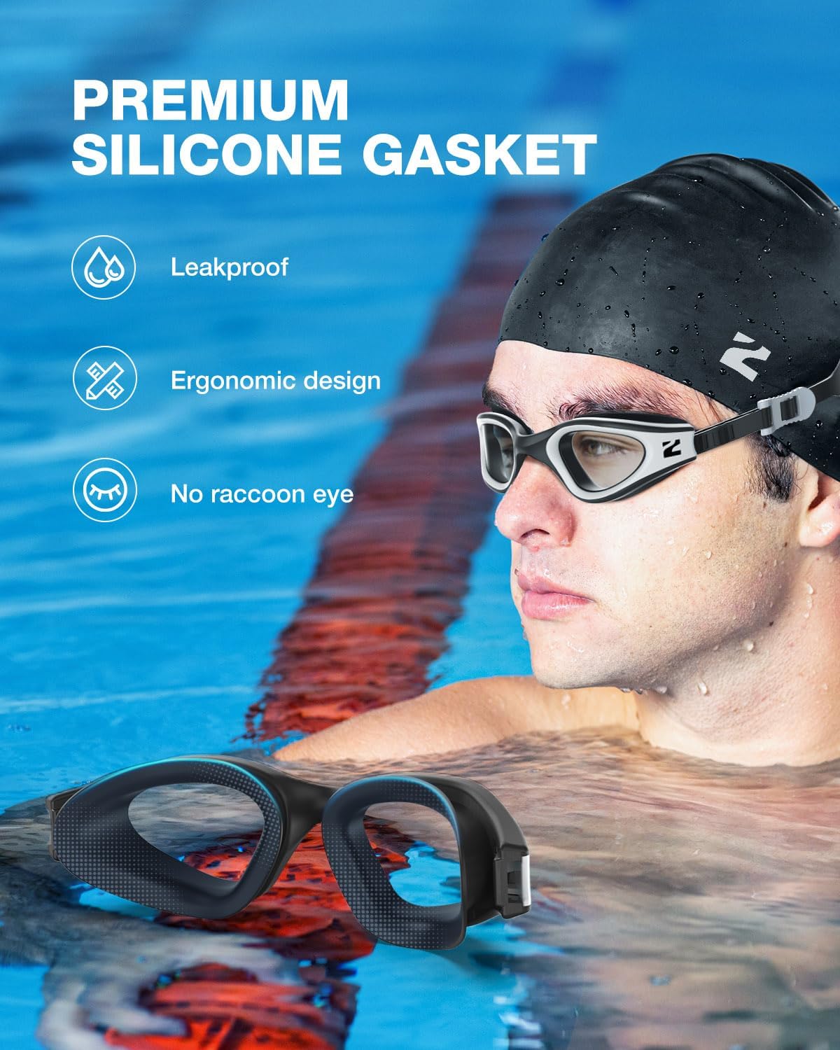 ZIONOR G1 Lite Swim Goggles with Swim Cap Comfortable Anti-fog Swimming Goggles Cap Set for Adult Men Women