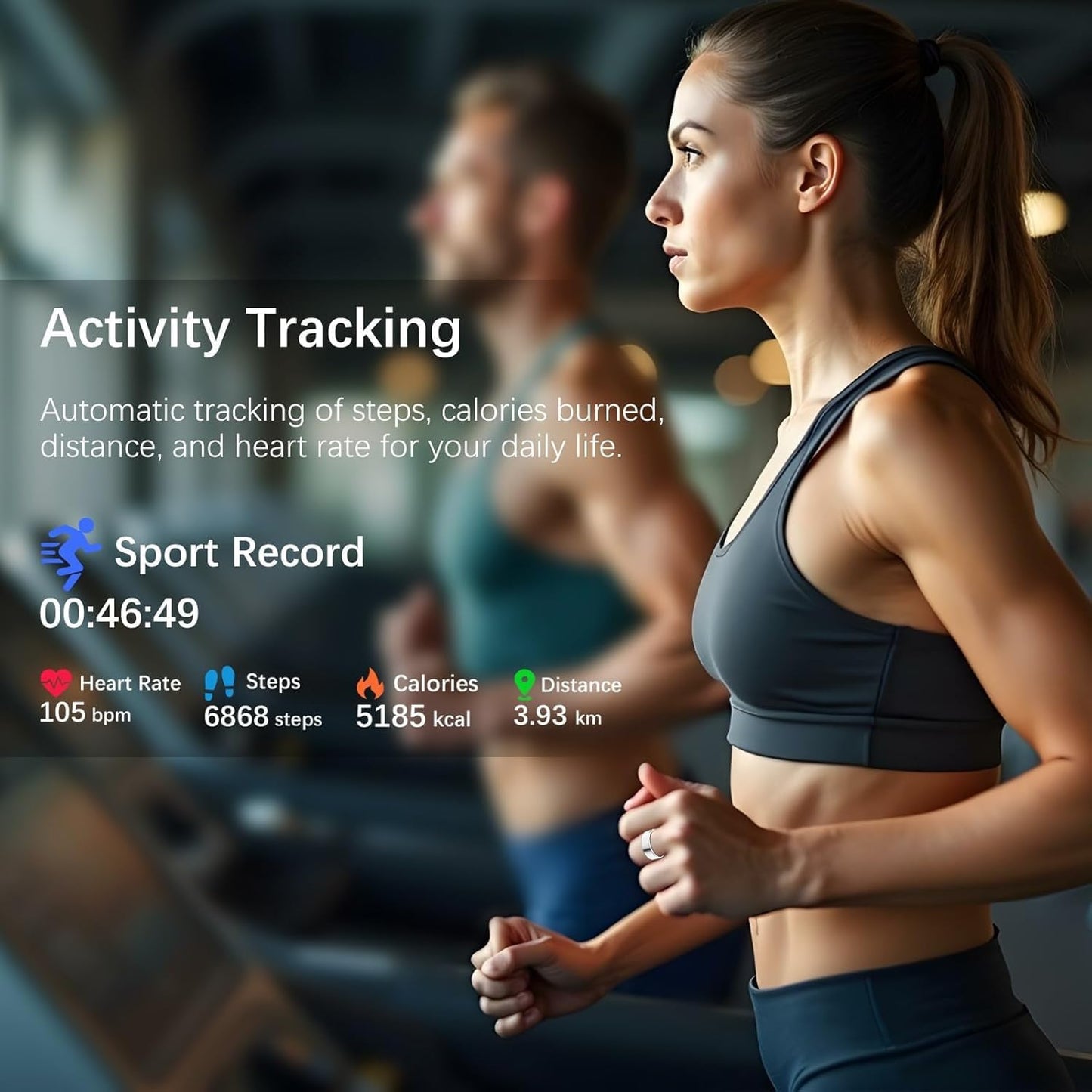 Ring Health Tracker for Women Men, Fit Ring with Heart Rate, Blood Oxygen, Sleep Monitor, Calories, Step Counter, IP68 Waterproof Smart Ring for iPhone & Android, No Subscription Fee (Silver, 10#)