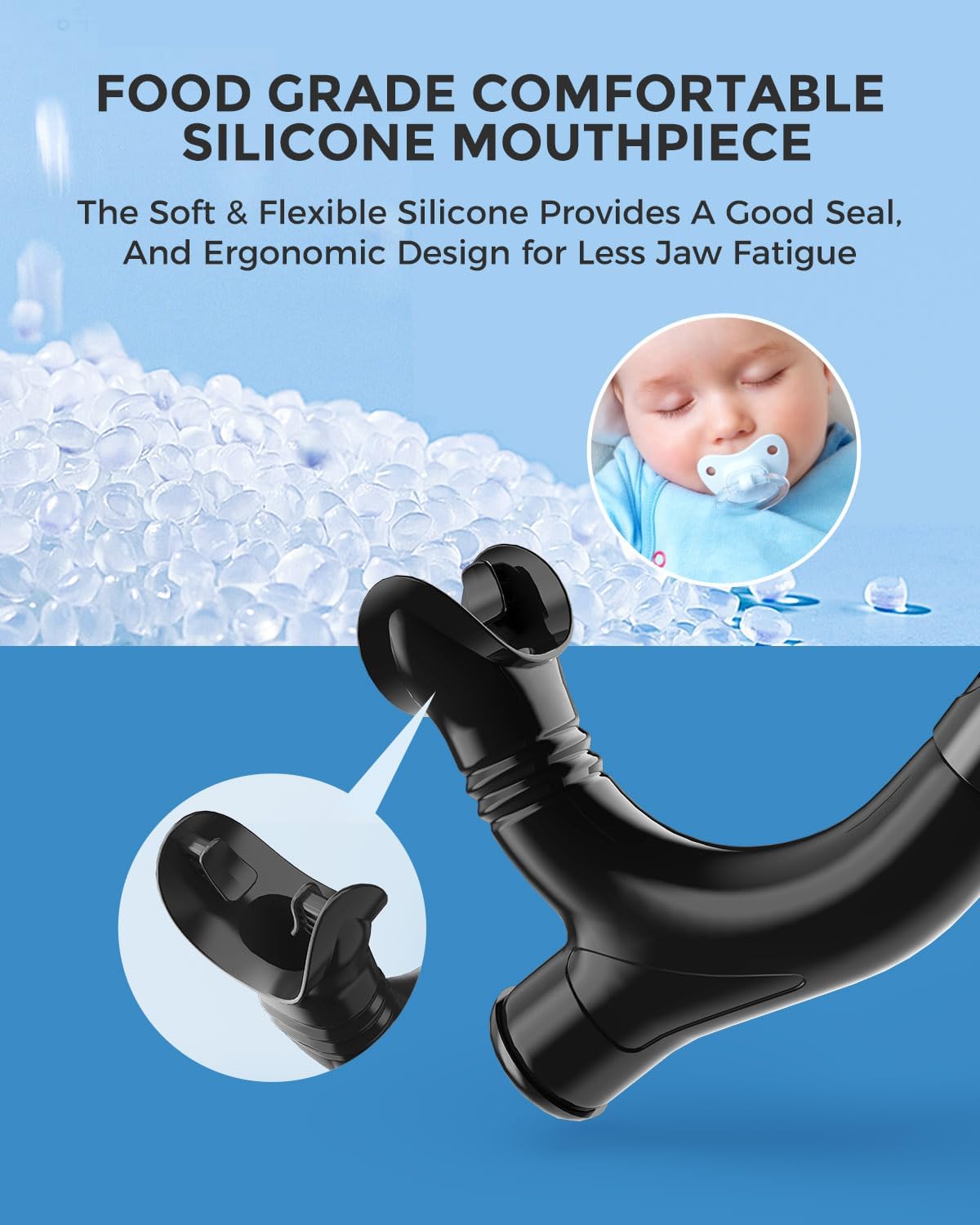 OMID SN1 Snorkel for Adult Youth, Diving Snorkel with One-Way Purge Valve, Food-Grade Silicone Mouthpiece