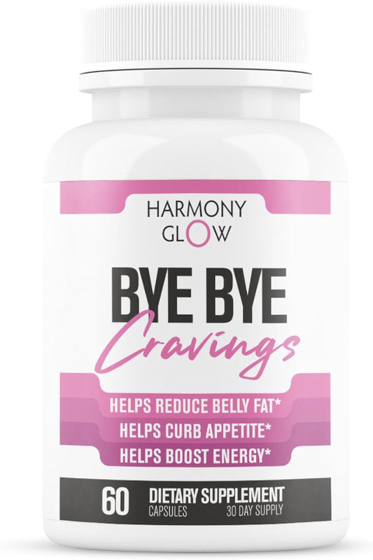 Harmony Glow: ByeBye Cravings - Weight Loss Pills for Women & Powerful Appetite Support | 7 Research Backed Ingredients for Diet Results, Stamina, Energy & Shed Fat - 60 Caps for Adults