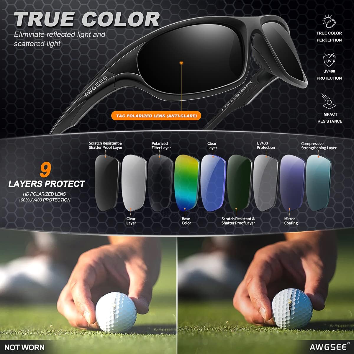 Polarized Sports Sunglasses for Men,TR90 Unbreakable Frame Sunglasses for Fishing Driving Cycling UV400 Protection