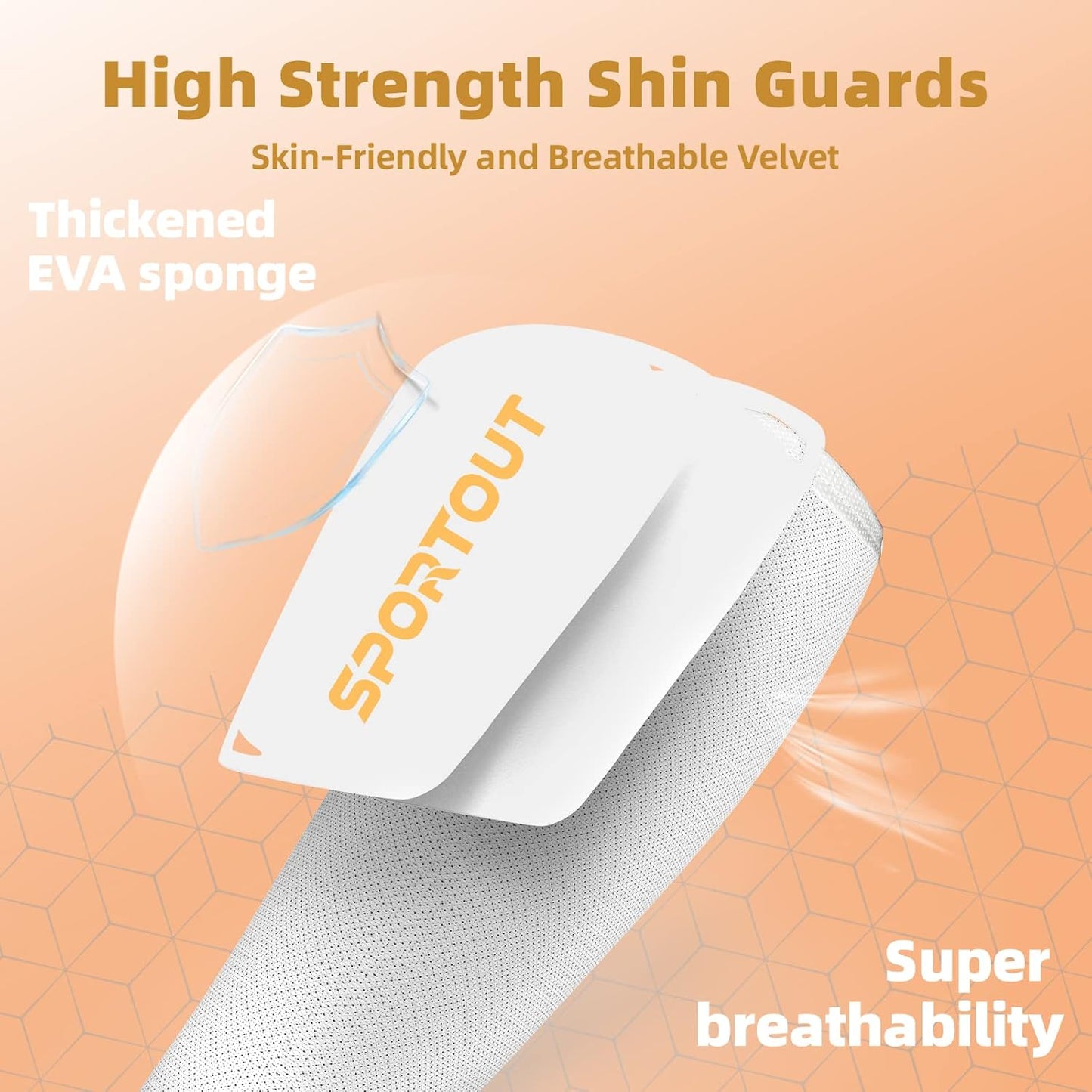 Sportout Soccer Shin Guards - Shin Guards Soccer Kids Youth Adult Protective Shin Pads with Sleeves and Insert Pocket for Boys Girls for Age 4-6, 6-8, 8-10,10-12,12-14,14-Adult