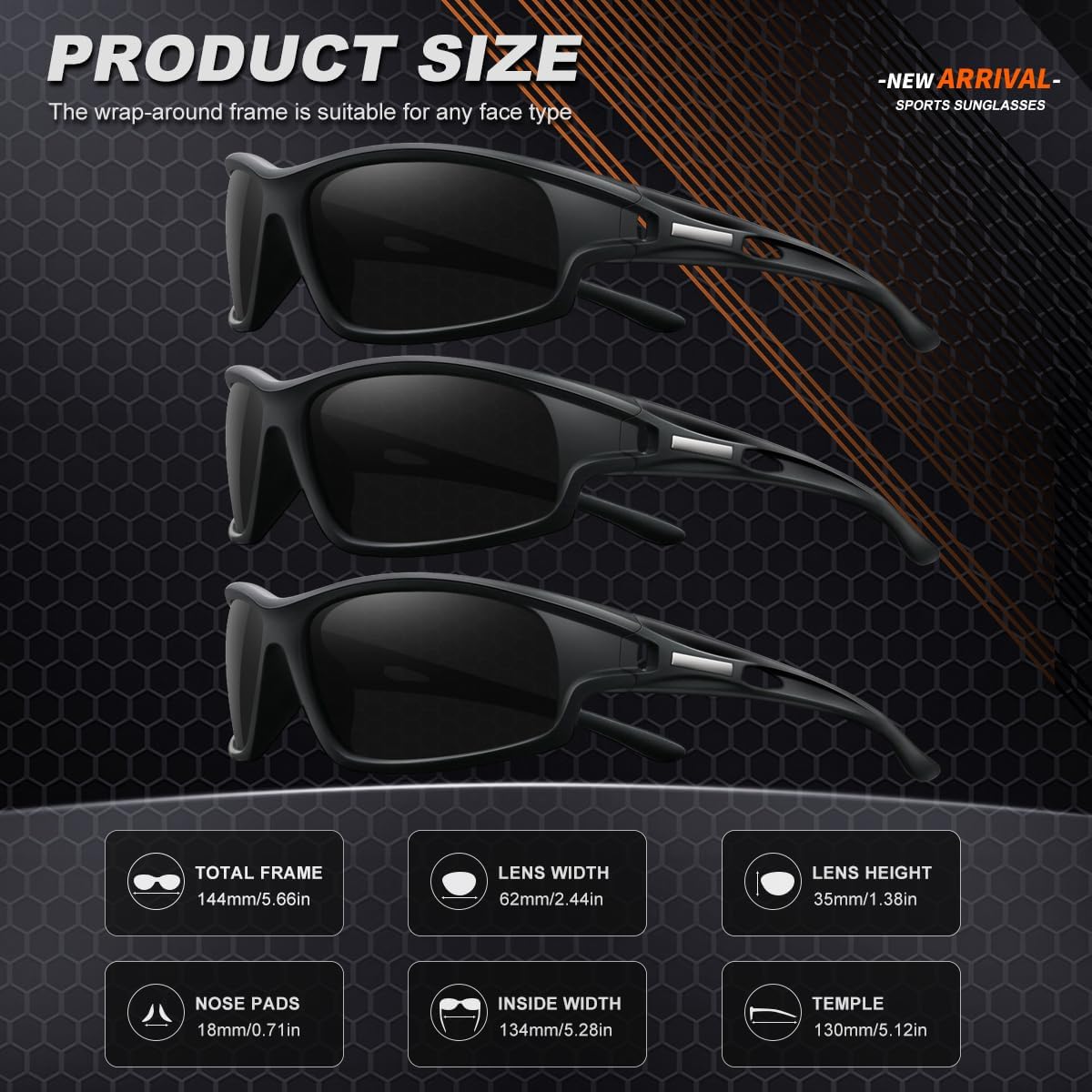 3PACK Polarized Sports Sunglasses for Men Driving Golf Fishing Running Sun Glasses UV400 Protection