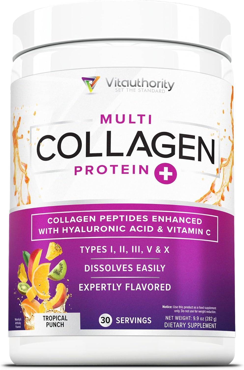 Multi Collagen Peptides Powder for Women - Hydrolyzed Flavored Collagen Powder for Women with Types I II III V & X Vitamin C & Hyaluronic Acid for Hair Skin and Nails (Tropical Punch) - 30 Servings