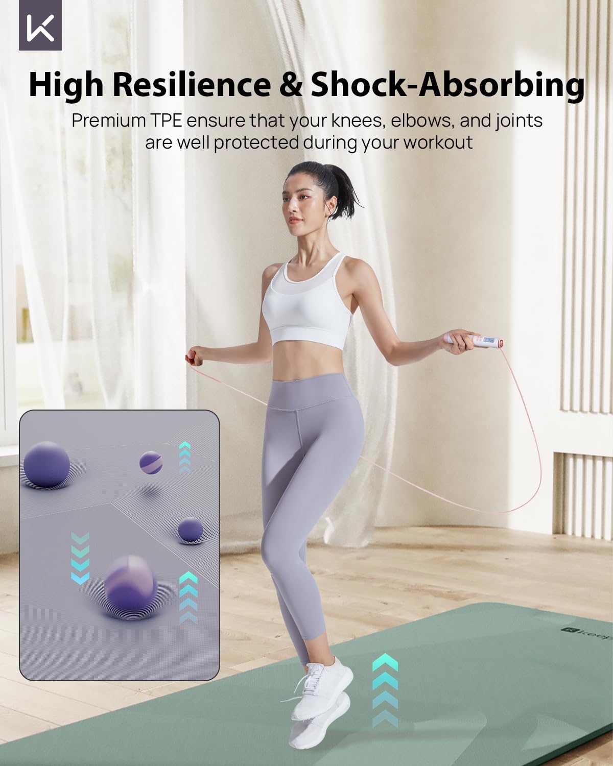 KEEP Yoga Mat, 32" Extra Wide Exercise Mat with Strap for Men and Women, 7mm Thick Double-Sided Non-Slip Eco-friendly Yoga Mat for Pilates, Workout and Fitness