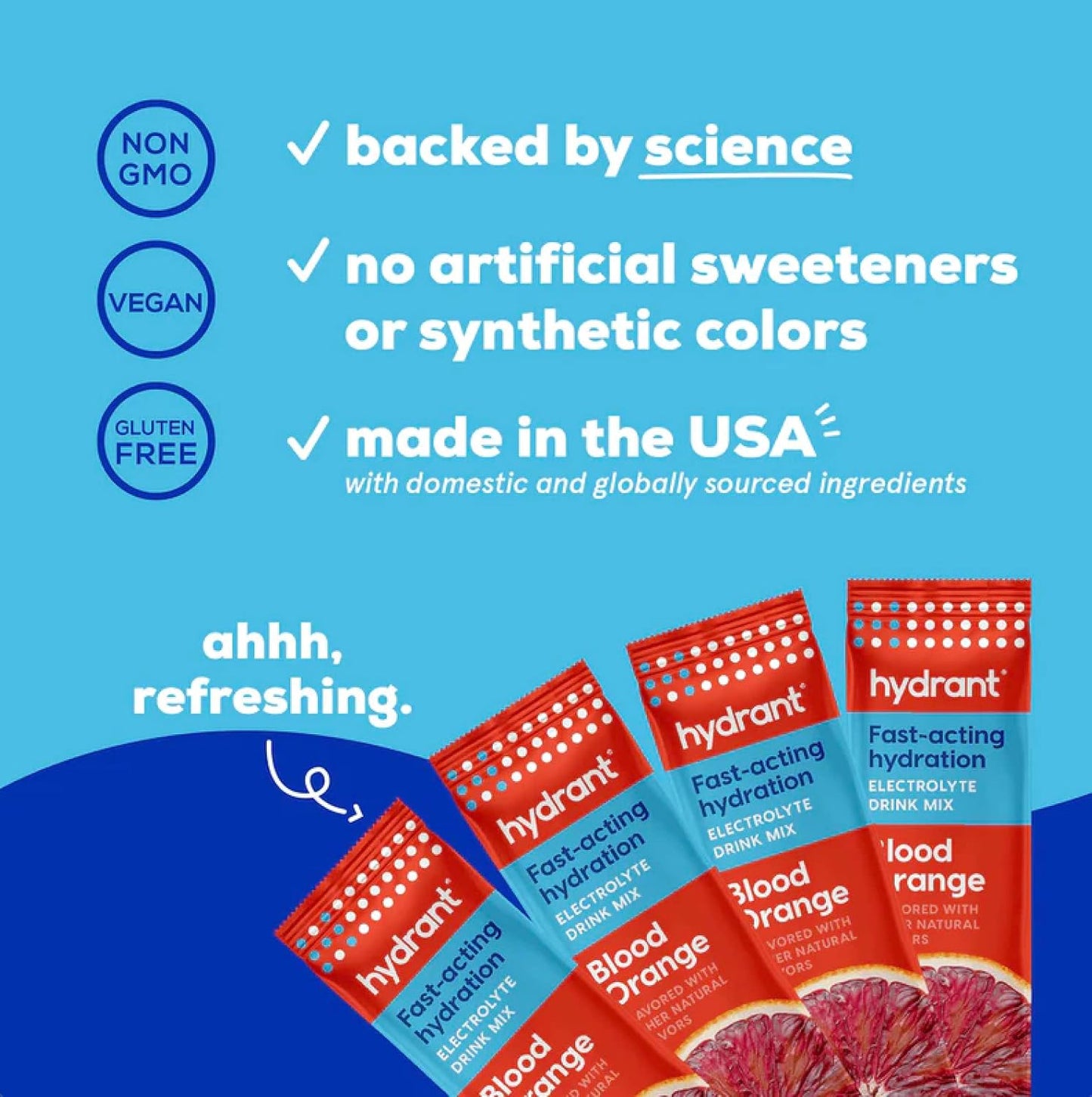 HYDRANT Hydrate, Individual Hydration Electrolyte Powder Stick Packets with No Artificial Sweeteners, Colors, or Fillers (Blood Orange, 30 Pack)