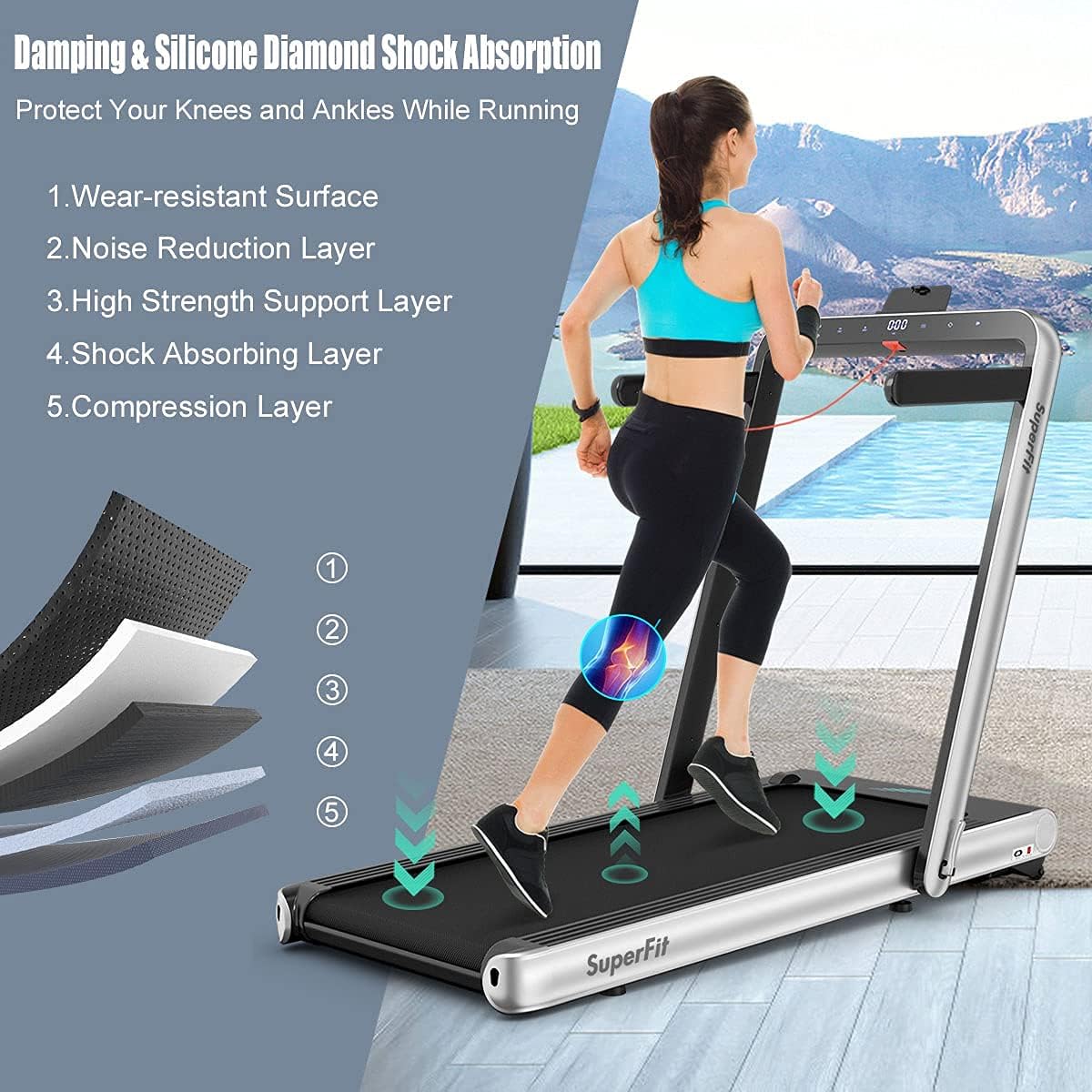 GYMAX Walking Pad, 4.75HP Under Desk Treadmill with LED Touch Screen, App Control, Built-in Speaker & Handle, 2 in 1 Folding Compact Portable Treadmill for Home Small Space