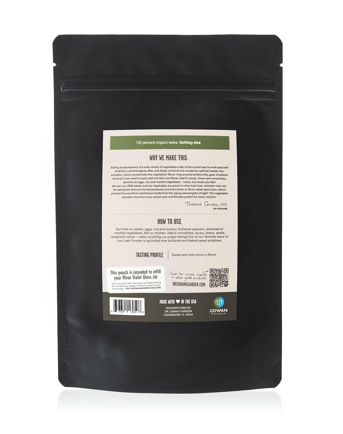 Dr. Cowan’s Garden Leek Powder - Beyond Organic Vegetable Powder, Green Powder Superfood, Super Greens Vegetable Powder, Greens Powder for Nutritional and Culinary Uses, Dehydrated Greens, 50 Servings