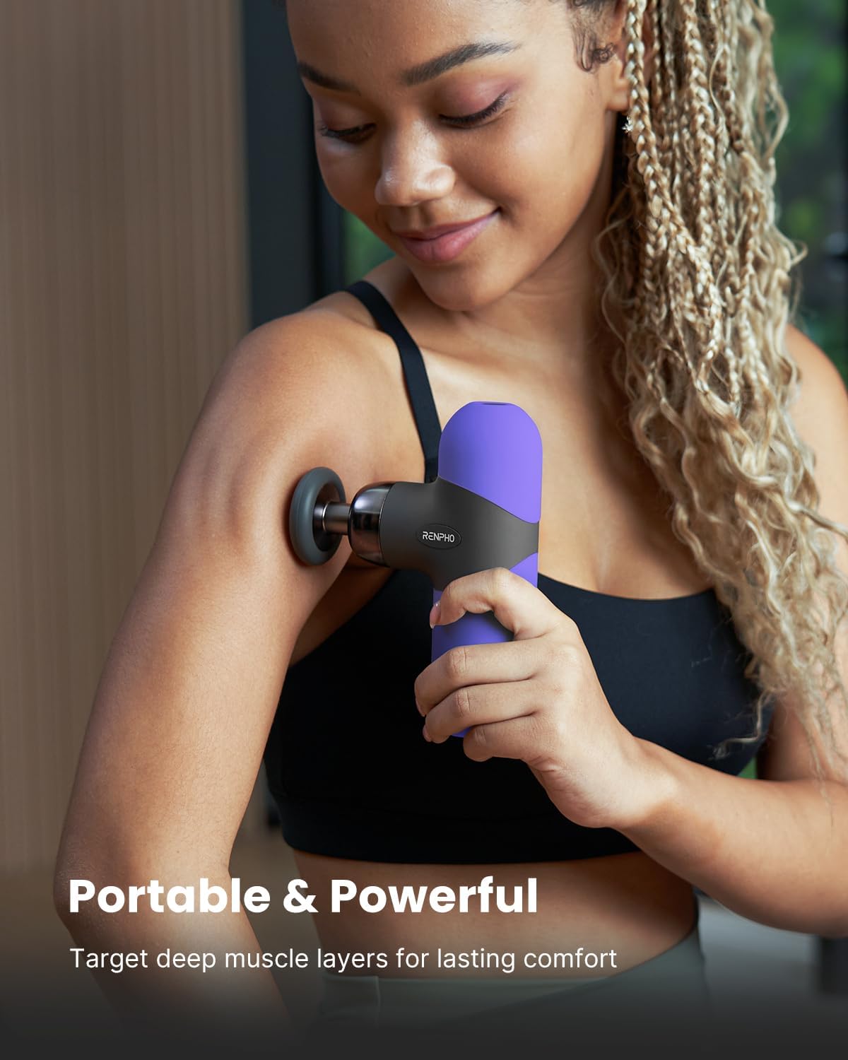 RENPHO Mini Thermal Massage Gun with Heat, Portable Deep Tissue Percussion Massager, Color Silicone Sleeves Travel Size with Carry Case, Purple