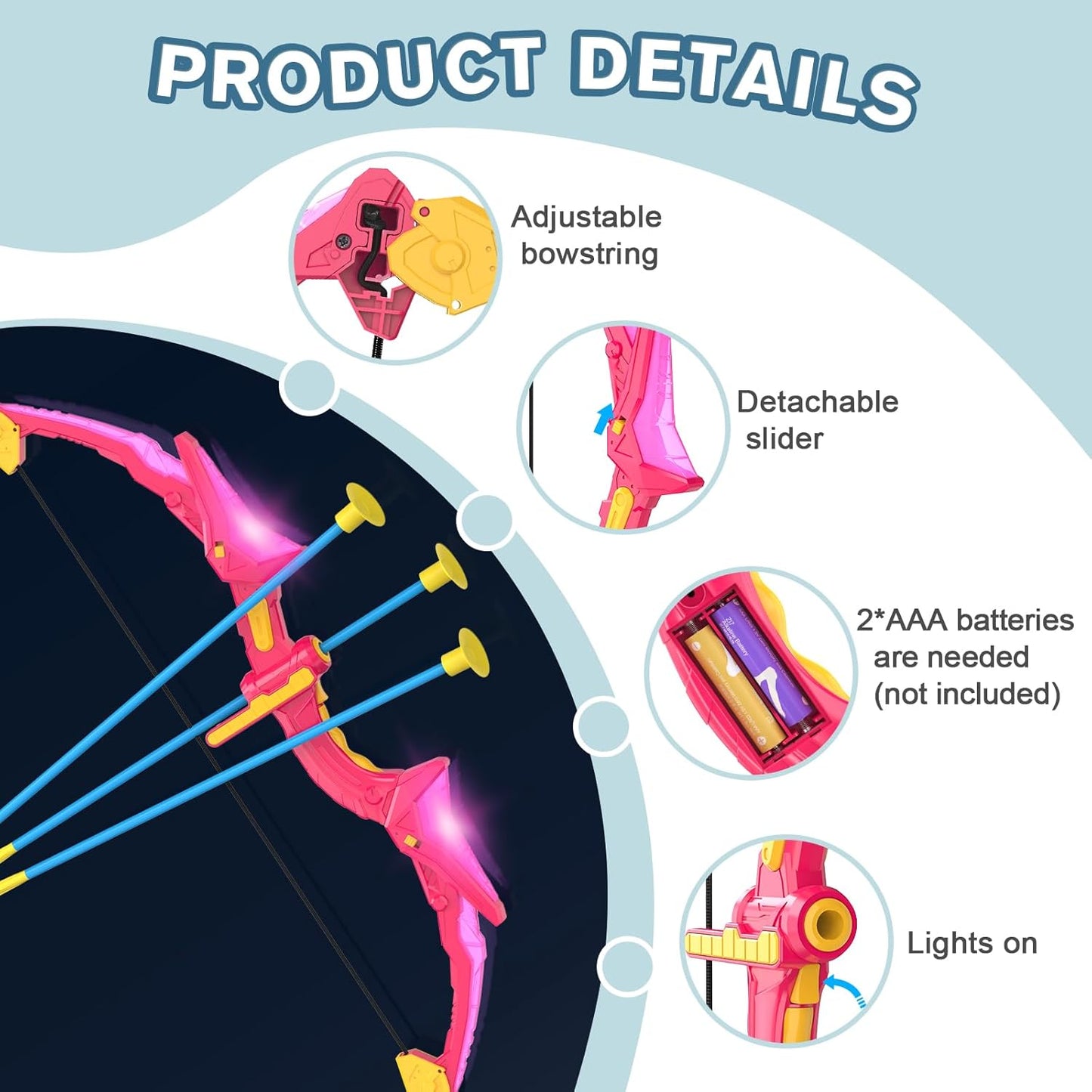 2 Pack Kids Bow and Arrow Set, Pink Light Up Archery Toy Set, 2 Foam Dart Blaster & 6 Target Cans Toys for Ages 5-7, Kids Indoor Outdoor Birthday Gifts Ideas for Boys Girls 4 5 6 7 8 9 10 Year Old