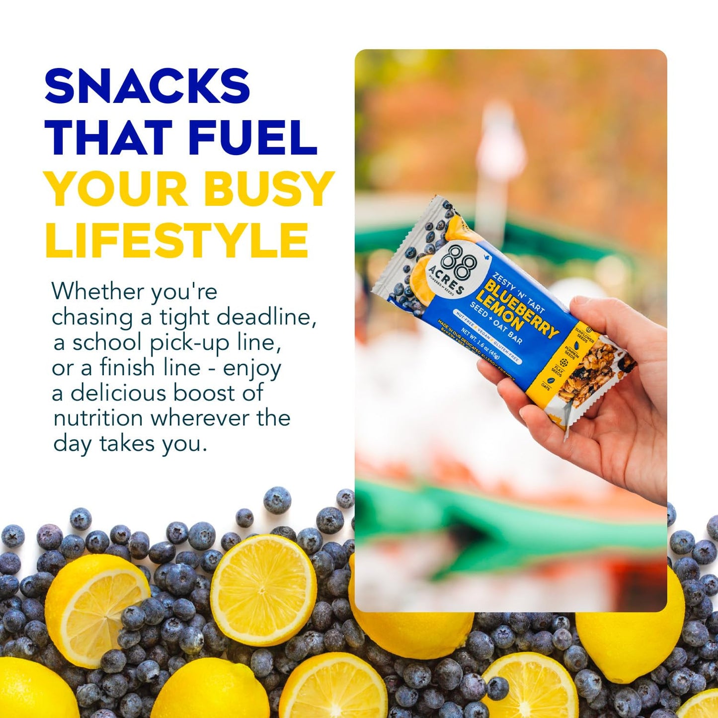 88 Acres Granola Bars | Blueberry Lemon | Gluten Free, Nut-Free Oat and Seed Granola Bar | Vegan & Always Non GMO | 12 Pack