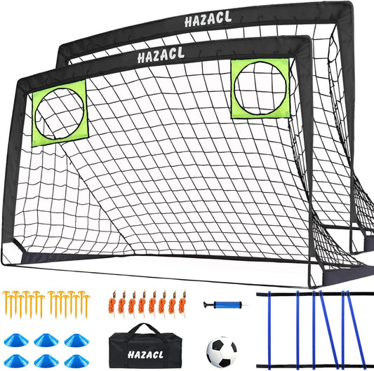 Kids Soccer Goal for Backyard, 6x4 9x5 FT Portable Soccer Nets Pop Up with Ball, Agility Ladder, Cones, Target & Carry Bag for Toddler Youth Outdoor Indoor Training Practice Sports Games Play