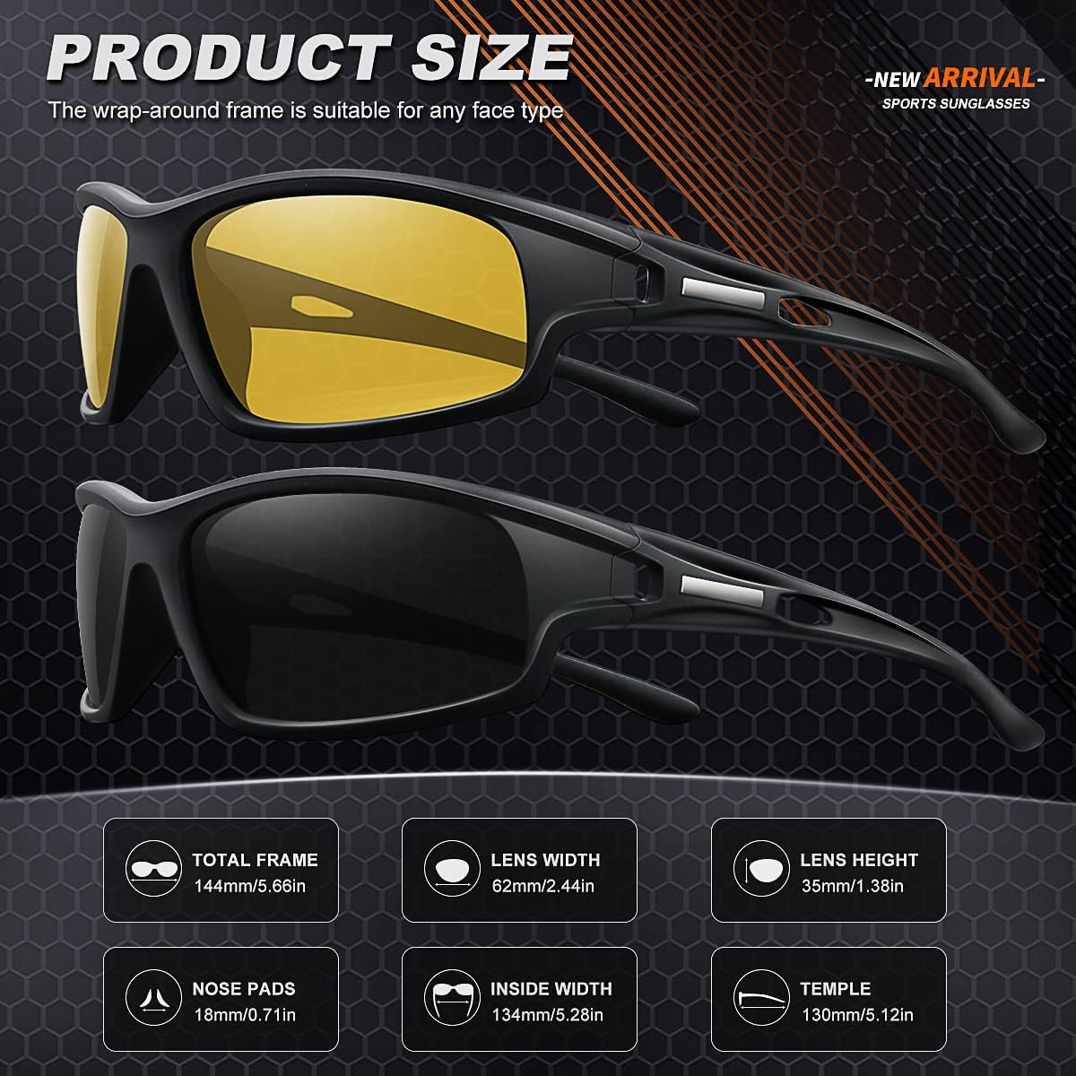 Polarized Sports Sunglasses for Men 100% UV Protection Wrap Around Unbreakable Sun Glasses for Fishing Driving