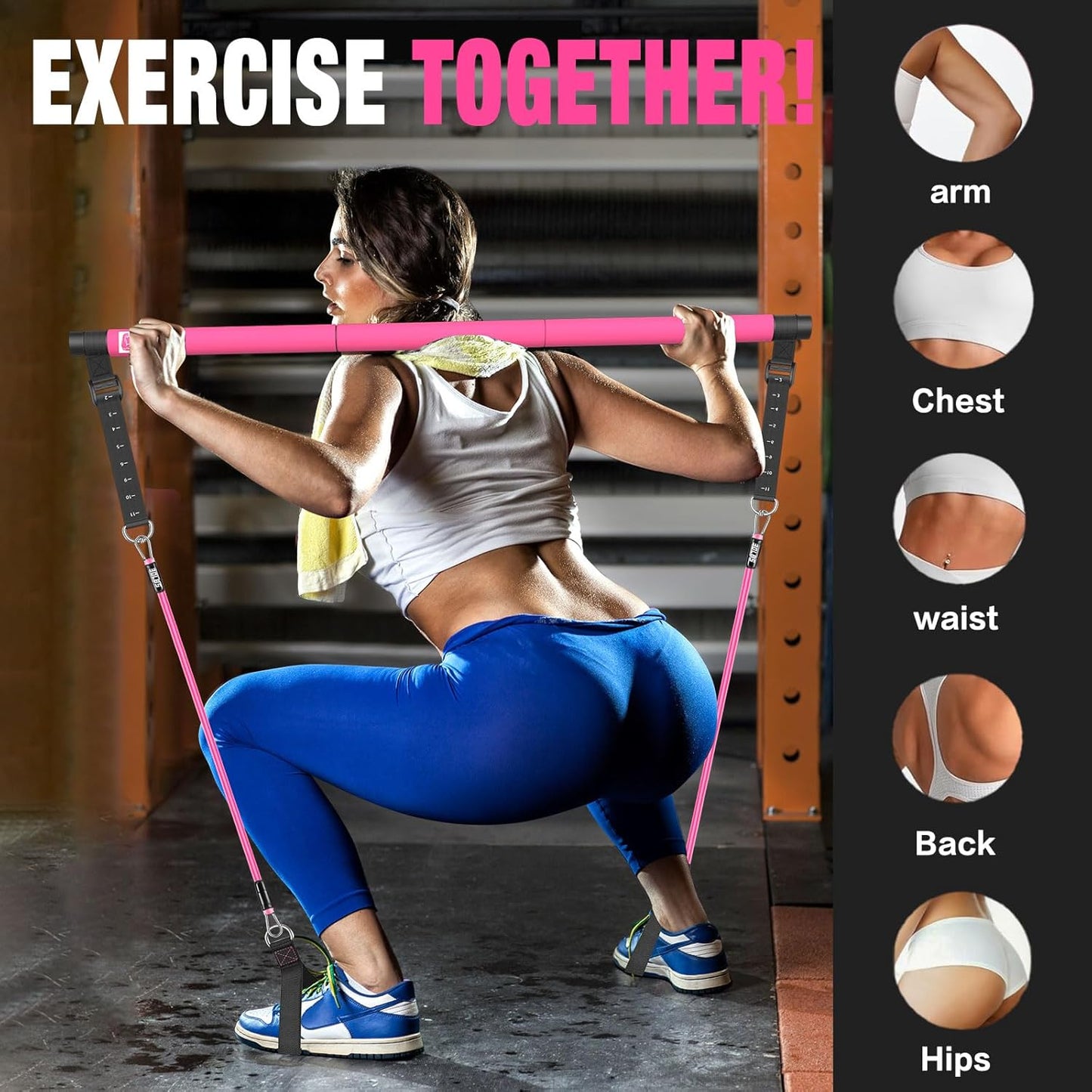 Pilates Bar Kit with Resistance Bands,Pilates Bar with Stackable Bands Workout Equipment for Legs,Hip,Waist and Arm,Exercise Fitness Equipment for Women & Men Home Gym Yoga Pilates