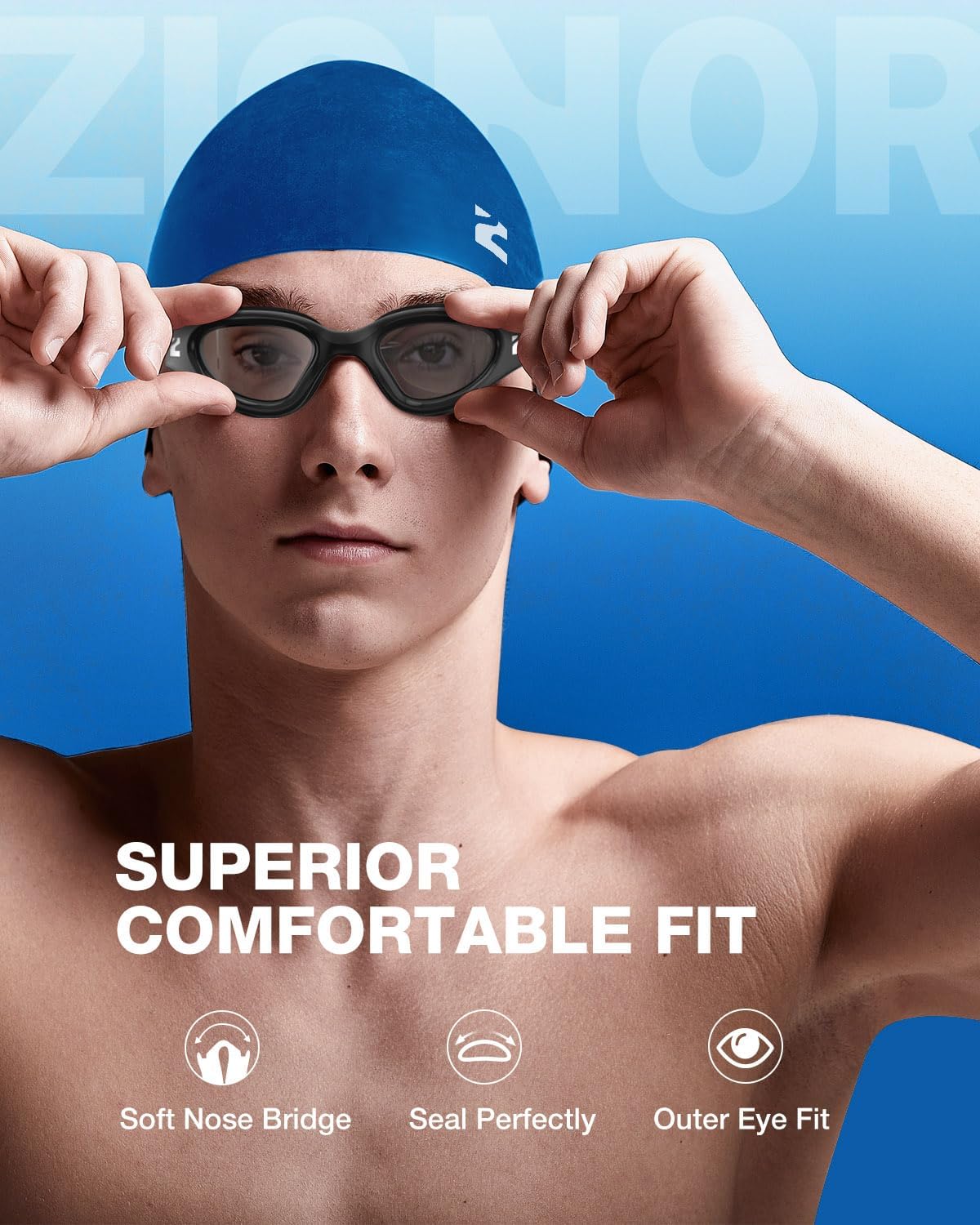 ZIONOR G1 Lite Swim Goggles with Swim Cap Comfortable Anti-fog Swimming Goggles Cap Set for Adult Men Women