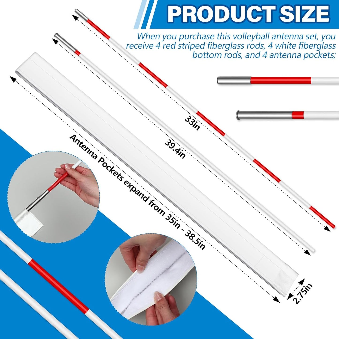 Shappy Volleyball Antenna Pole Set Volleyball Training Equipment Beach Sports Indoor Outdoor Accessories Fiberglass Collapsible Referee Antennae Poles with Sleeve