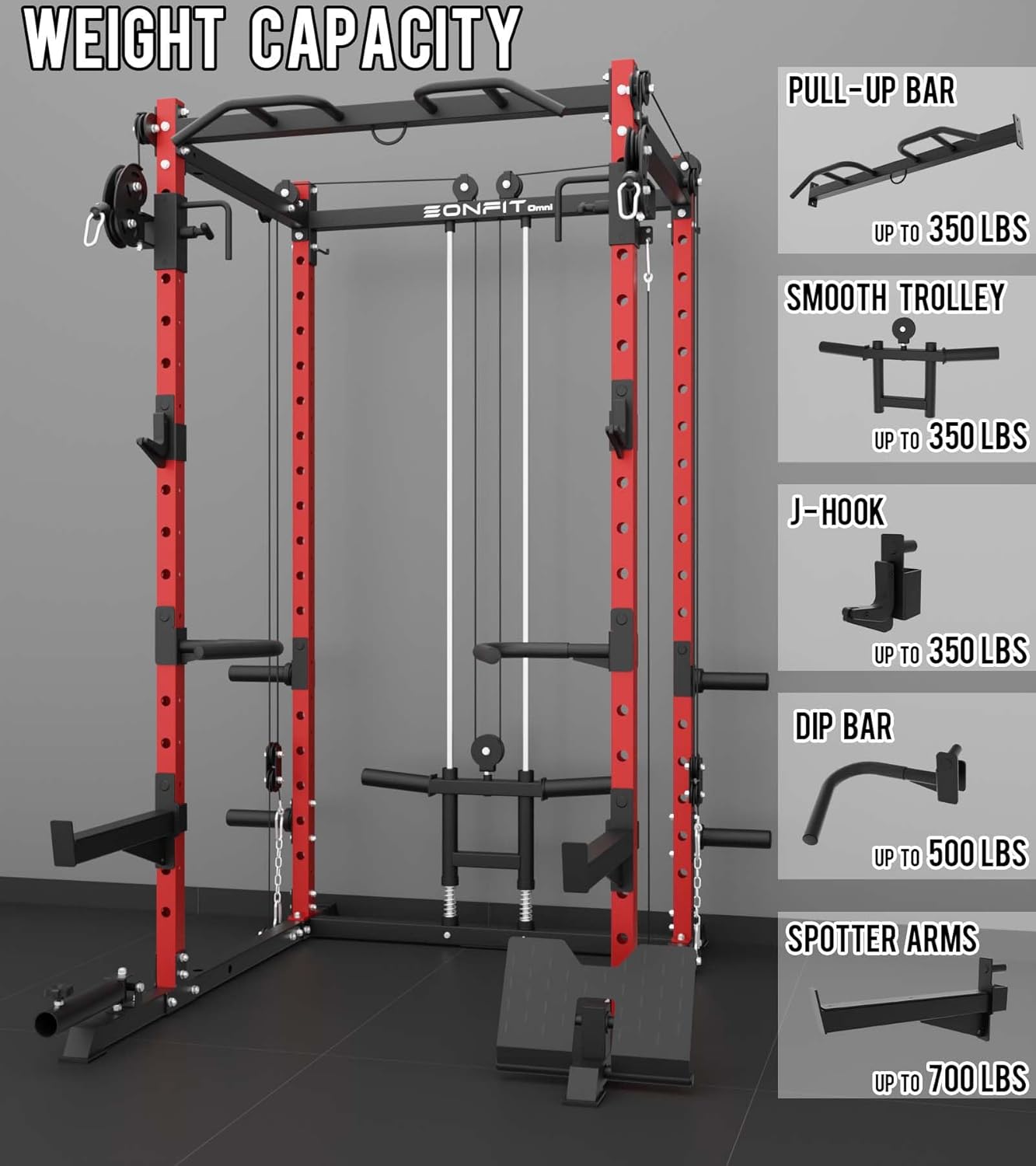 Eonfit E2 Power Cage，1500LB Squat Rack with Cable Crossover System.Multi-Function Power Rack for Home Gum.All-in-One Squat Rack with More Training Attachments
