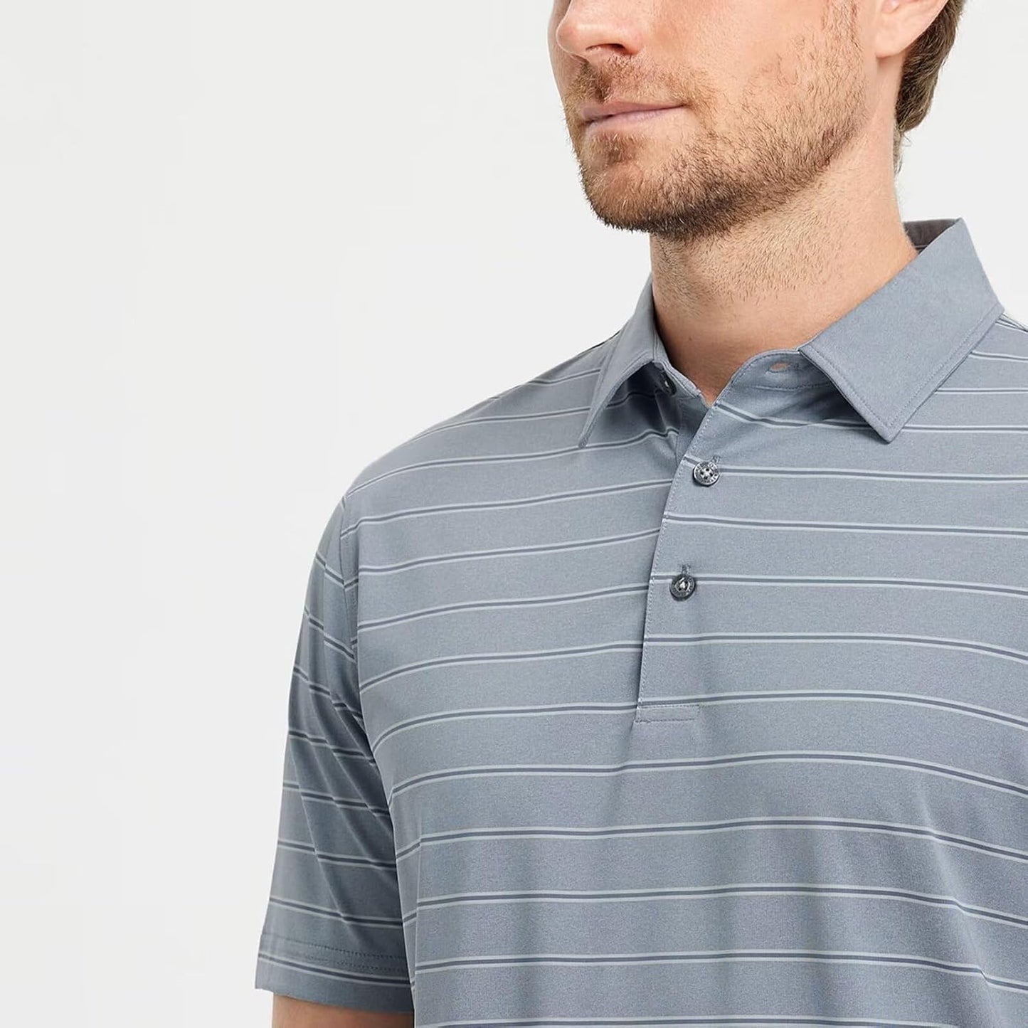 M MAELREG Golf Shirts for Men Moisture Wicking Striped Polo Performance Dry Fit Business Sports Mens Polo Shirts Short Sleeve