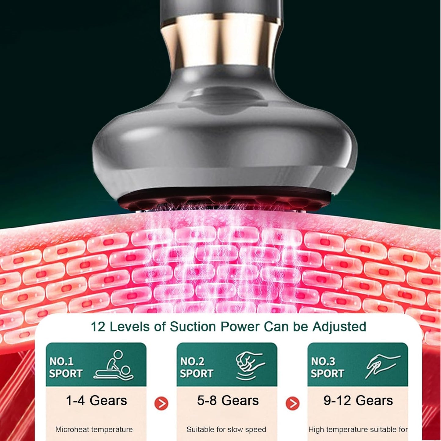 VHV Handheld Cellulite Massager Tool- Cupping Therapy Set, Elouris Cellulite Tool、Rechargeable Scraping and Cupping Machine,12-Level Adjustable Cupping kit for Massage Therapy、Cupping Machine.(Grey)