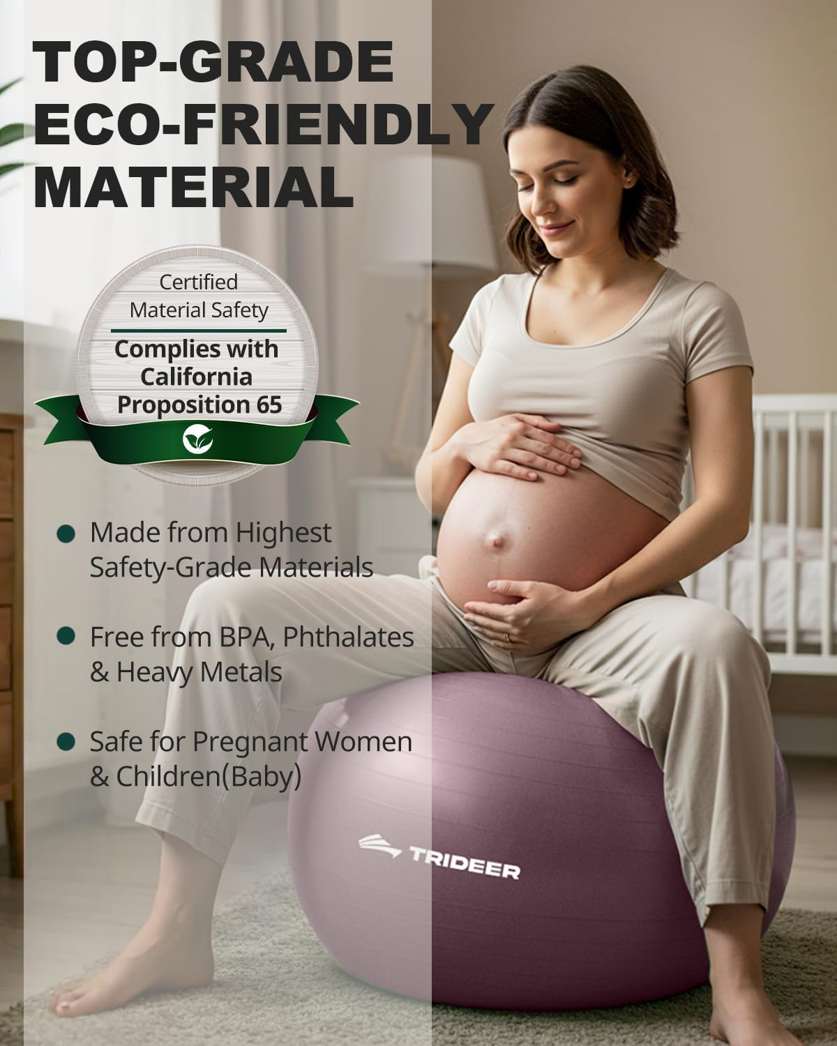 Trideer Yoga Ball – Anti-Burst Exercise Ball for Pregnancy, Office, Birthing, Stretching & Core Workout – Home Gym & Therapy