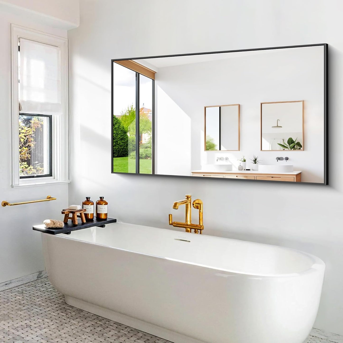 Bathroom Mirror,60x36 inch Large Wall Mirror for Bathroom Wall Mounted Black Rectangle Mirrors,Black Bathroom Mirror for Living Room,Farmhouse,Bedroom Entryway,Horizontal/Vertical