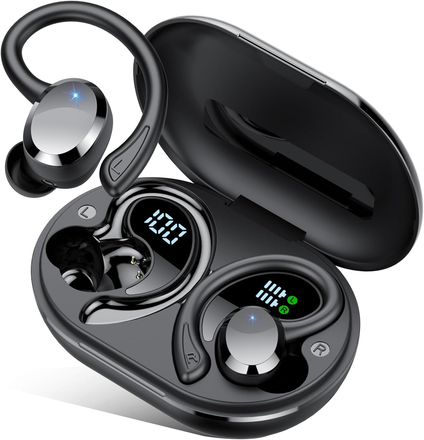 Wireless Earbuds, 2025 New Bluetooth 5.4 Headphones Sport Earphones with 68Hrs Playtime LED Display ENC Noise Cancelling Mic, IPX7 Waterproof Over Ear Ear Buds with Hook for Sports/Running