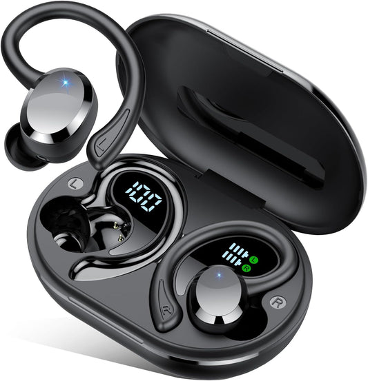 Wireless Earbuds, 2025 New Bluetooth 5.4 Headphones Sport Earphones with 68Hrs Playtime LED Display ENC Noise Cancelling Mic, IPX7 Waterproof Over Ear Ear Buds with Hook for Sports/Running