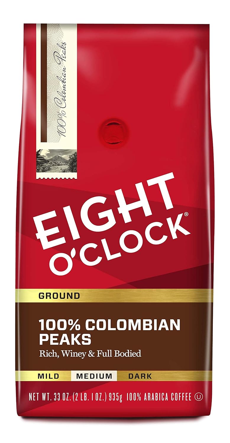 Eight O'Clock Coffee 100% Colombian Peaks, Medium Roast, Ground Coffee, 33 Ounce (Pack of 1), 100% Arabica, Kosher Certified