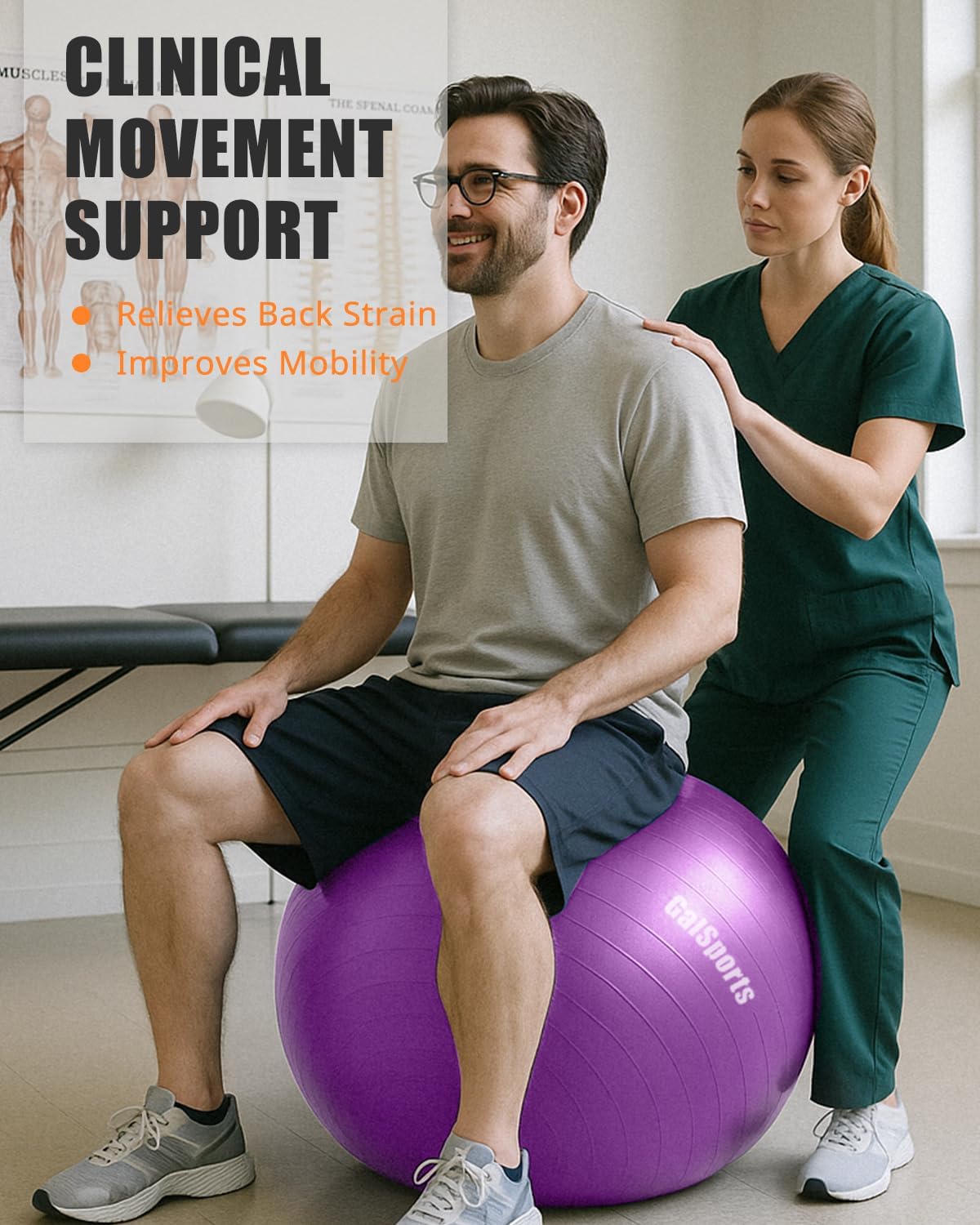 GalSports Anti-Burst Slip Resistant Stability Ball - Swiss Ball for Home Gym & Physical Therapy