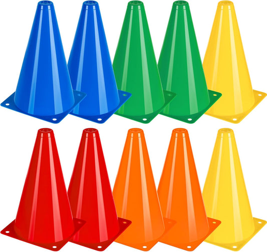 BiAnYC 7 Inch Plastic Sport Training Traffic Cones- Set of 10 Pcs/25 Pcs, 5 Colors(Orange/Yellow/Red/Blue/Green)