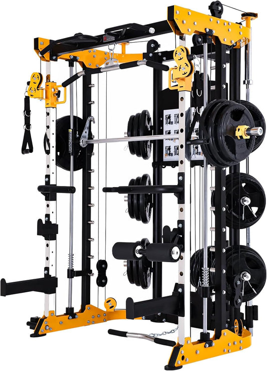 Altas Strength 3059 Smith Machine Home Gym Equipment with 1000 lbs Weight Capacity 2000 lbs Cables Strength Training Power Cages for Squats Presses Lunges Deadlifts Easy Assembly Included Accessories