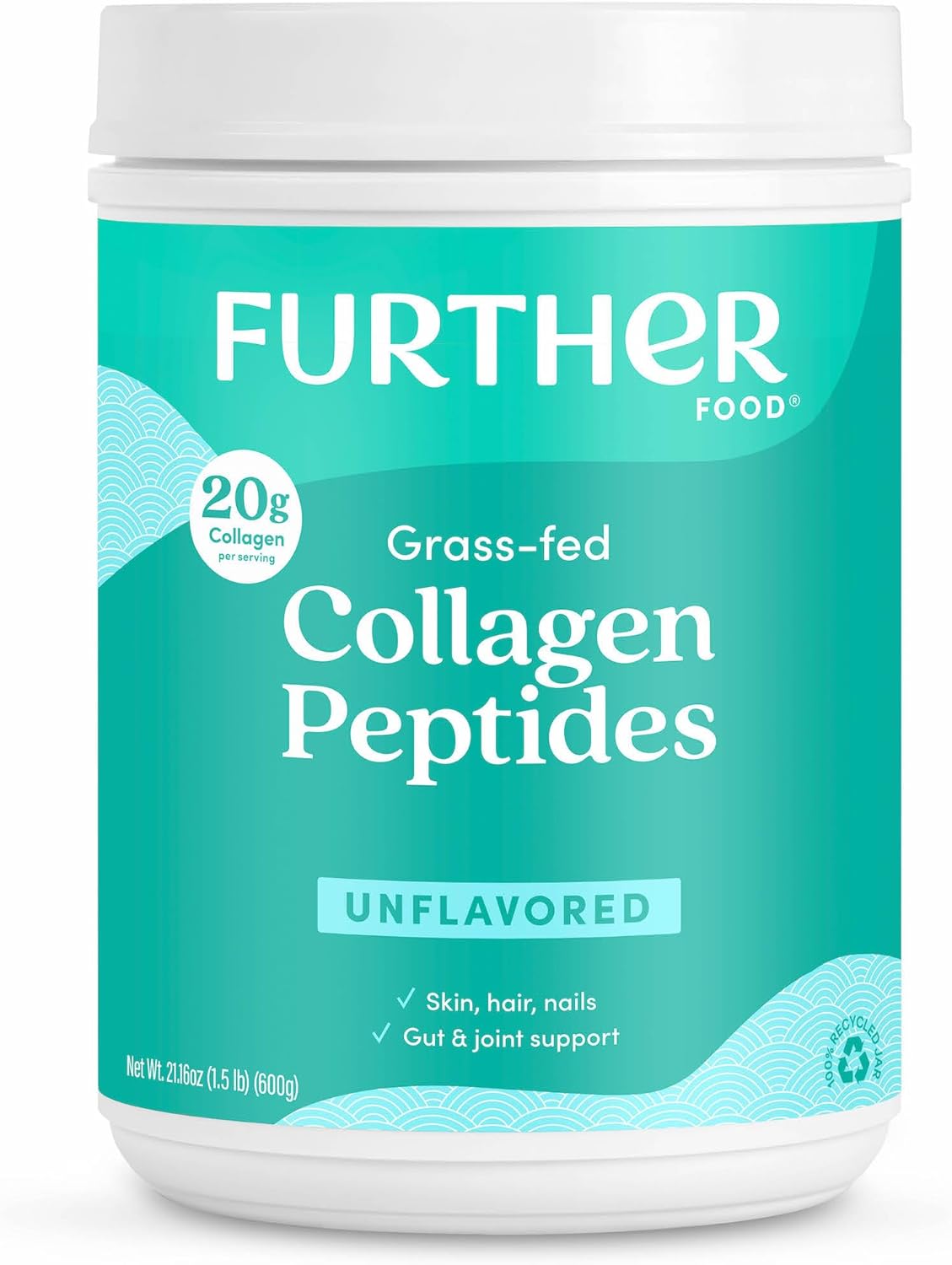 Further Food Unflavored Collagen Peptides Powder, Grass-Fed Pasture-Raised Hydrolyzed Type 1 & 3 Protein Gut Health