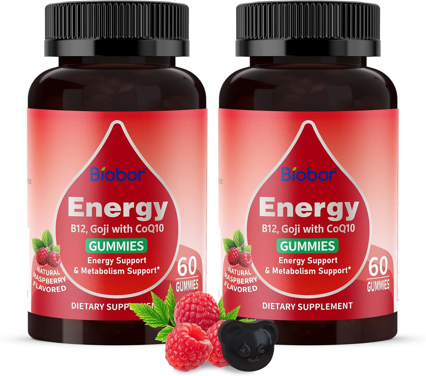 Natural Energy Gummies with Vitamin B12, Goji, CoQ10, Energy Support & Metabolism Support Chewable Supplement,GMO Free, Gluten Free(Raspberry, 120 Count)