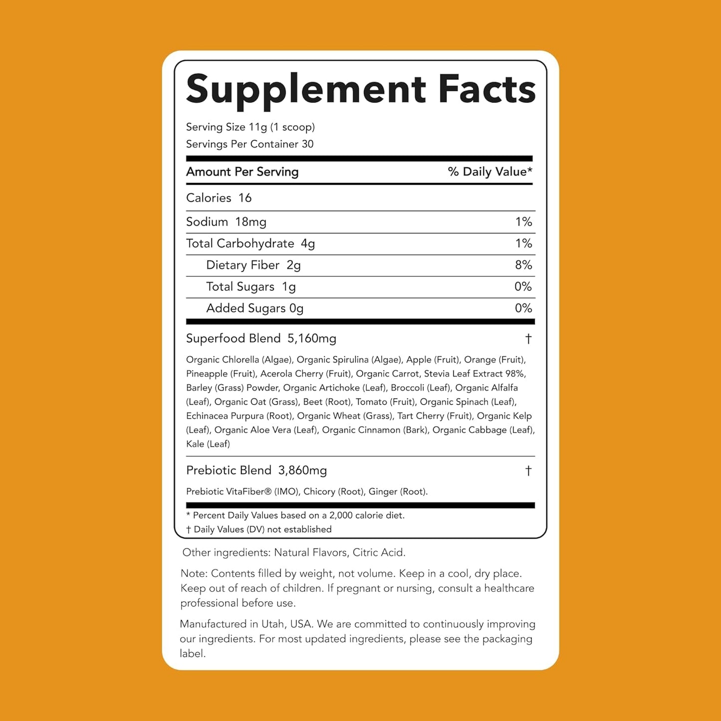 Clean Simple Eats Super Greens Powder, Naturally Flavored Greens Powder with Chlorella, Spirulina, Superfoods & Prebiotic Fiber, No Artificial Ingredients, Gluten Free, Tropical Greens Flavor, 30 Srvg