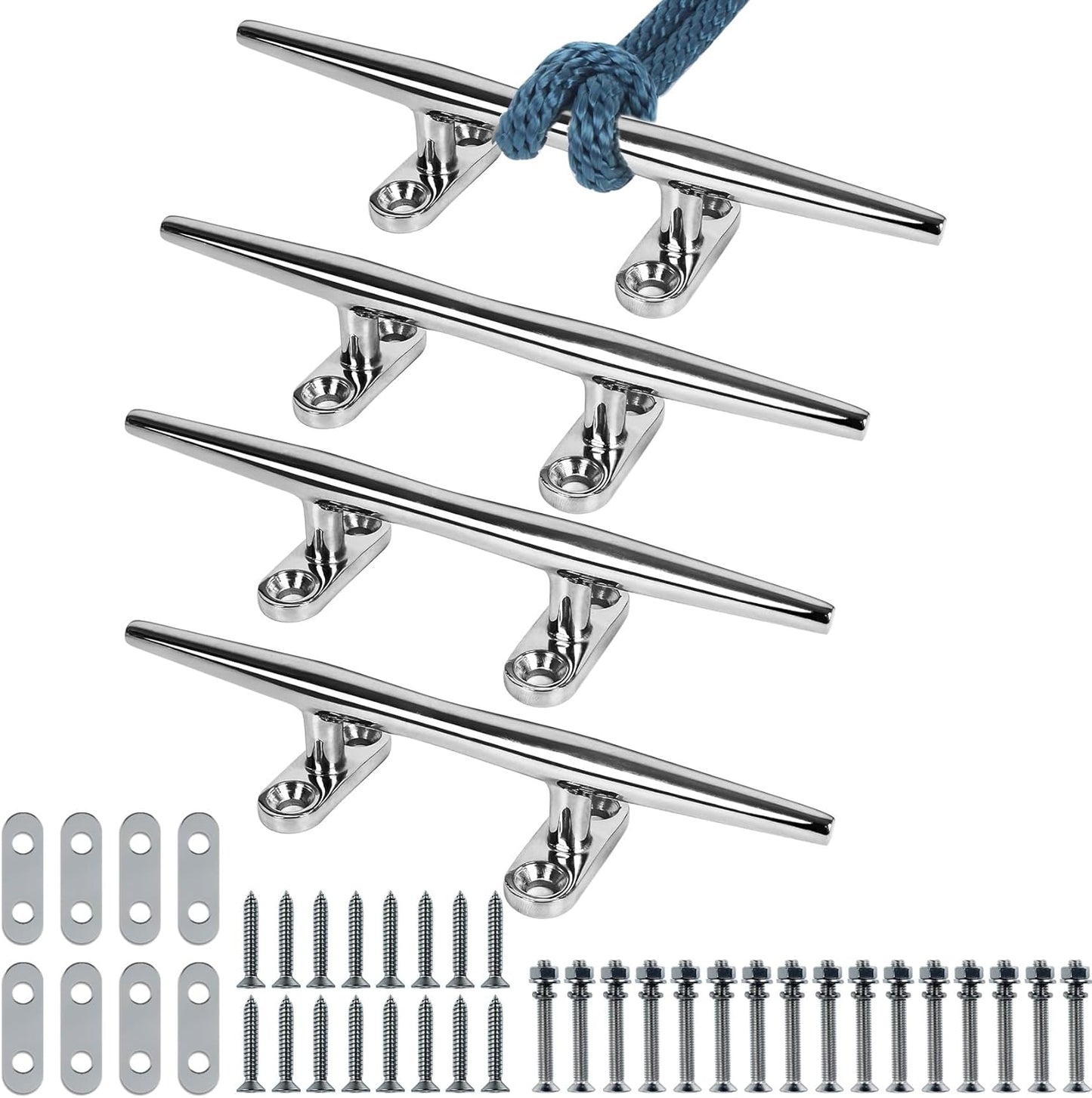 Boat Cleat 6 Inch 316 Stainless Steel, Dock Cleat 8 Inch Heavy Duty Open Base Include Screws, Boat Dock Cleats 10 Inch with Backing Plate for Boats, Kayak, Marine, Deck and Decor(2,4,6 Pack)