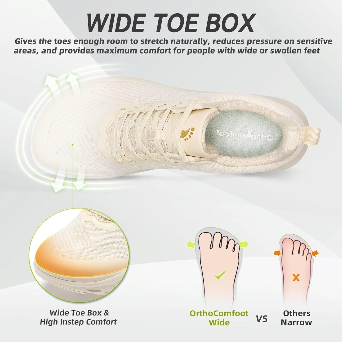 OrthoComfoot Orthopedic Diabetic Men's Wide Shoes: Comfortable Arch Support Running Sneakers, Plantar Fasciitis Wide Toe Box Work Tennis Outdoor Walking Shoes for Swollen Feet, Heel Pain