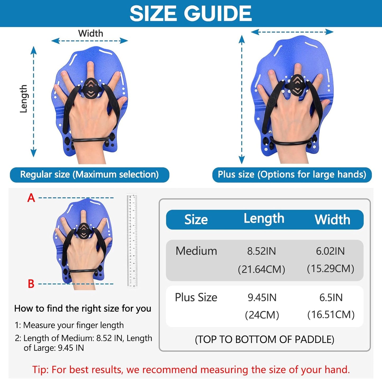 Hikeen Swim Paddle Hand for Adult and Junior, Swim Training Hand Paddles with Adjustable Straps, Swimming Hand Paddles for Training