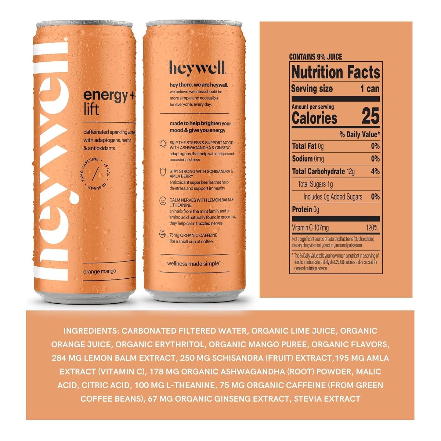Heywell Sparkling Adaptogenic, Trial Pack, 12 Fluid Ounce (Pack of 6) - Organic, Non GMO, Vegan, Gluten Free, Dairy Free