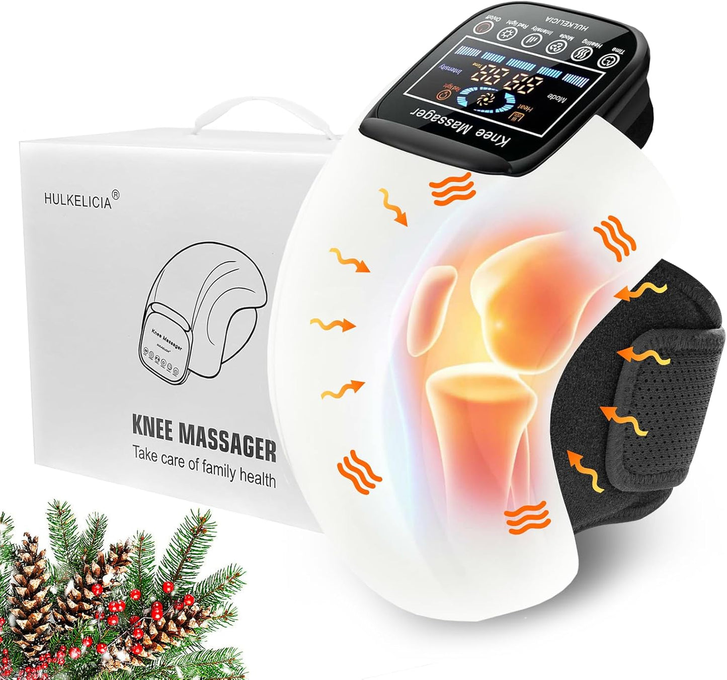 Knee Massager, Cordless Massager with Heat and Compression LED Screen Wearable Infrared Vibration Rechargeable Electronic Massage for Joint Pain Injury Swelling Stiffness, 1.0 Count