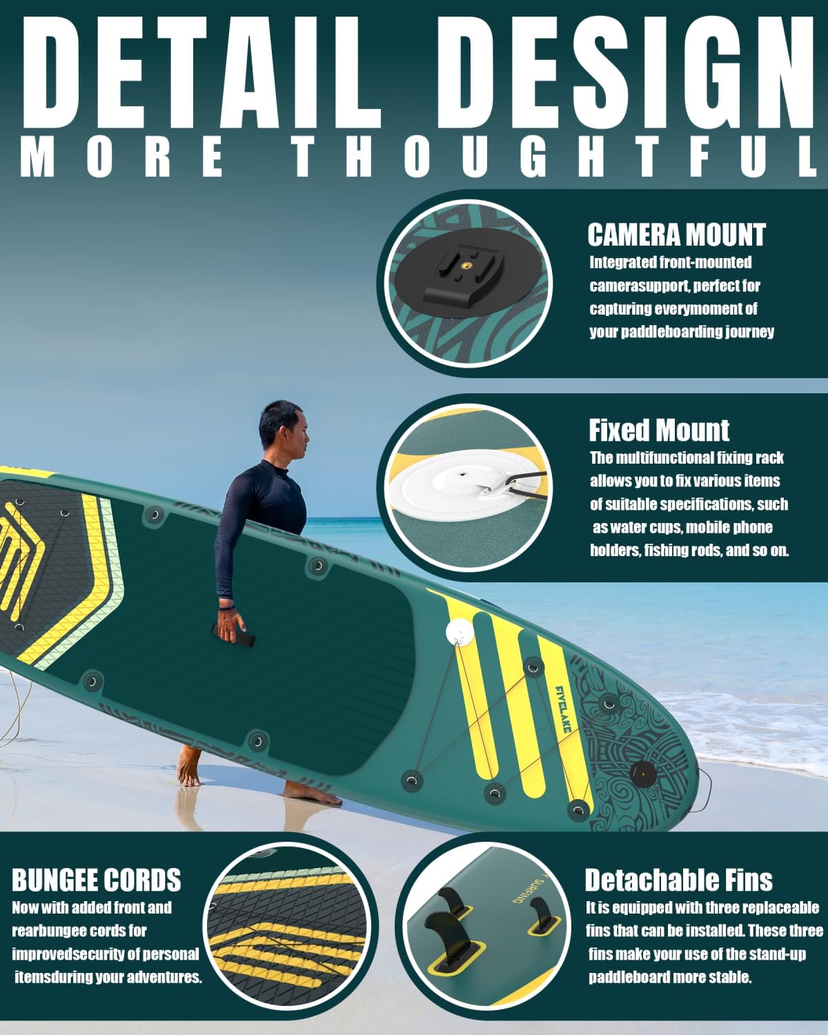Inflatable Paddle Board 11' x 35'' Wide Stable Design,Stand Up Paddleboard with Sup Accessories Backpack,Pump,Ankle Leash,Adjustable Paddle,Non-Slip Comfort Deck for Adult Youth