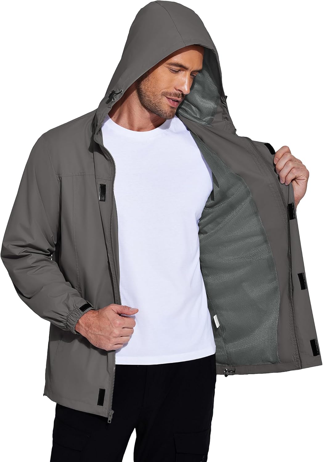 COOFANDY Men's Rain Jacket Waterproof With Hood Lightweight Packable Shell Raincoat Windbreaker For Cycling Golf Travel