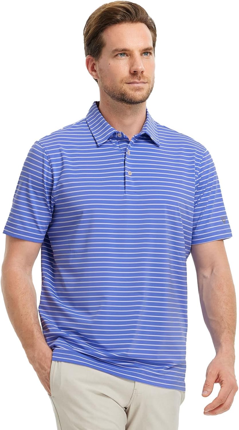 M MAELREG Golf Shirts for Men Moisture Wicking Striped Polo Performance Dry Fit Business Sports Mens Polo Shirts Short Sleeve