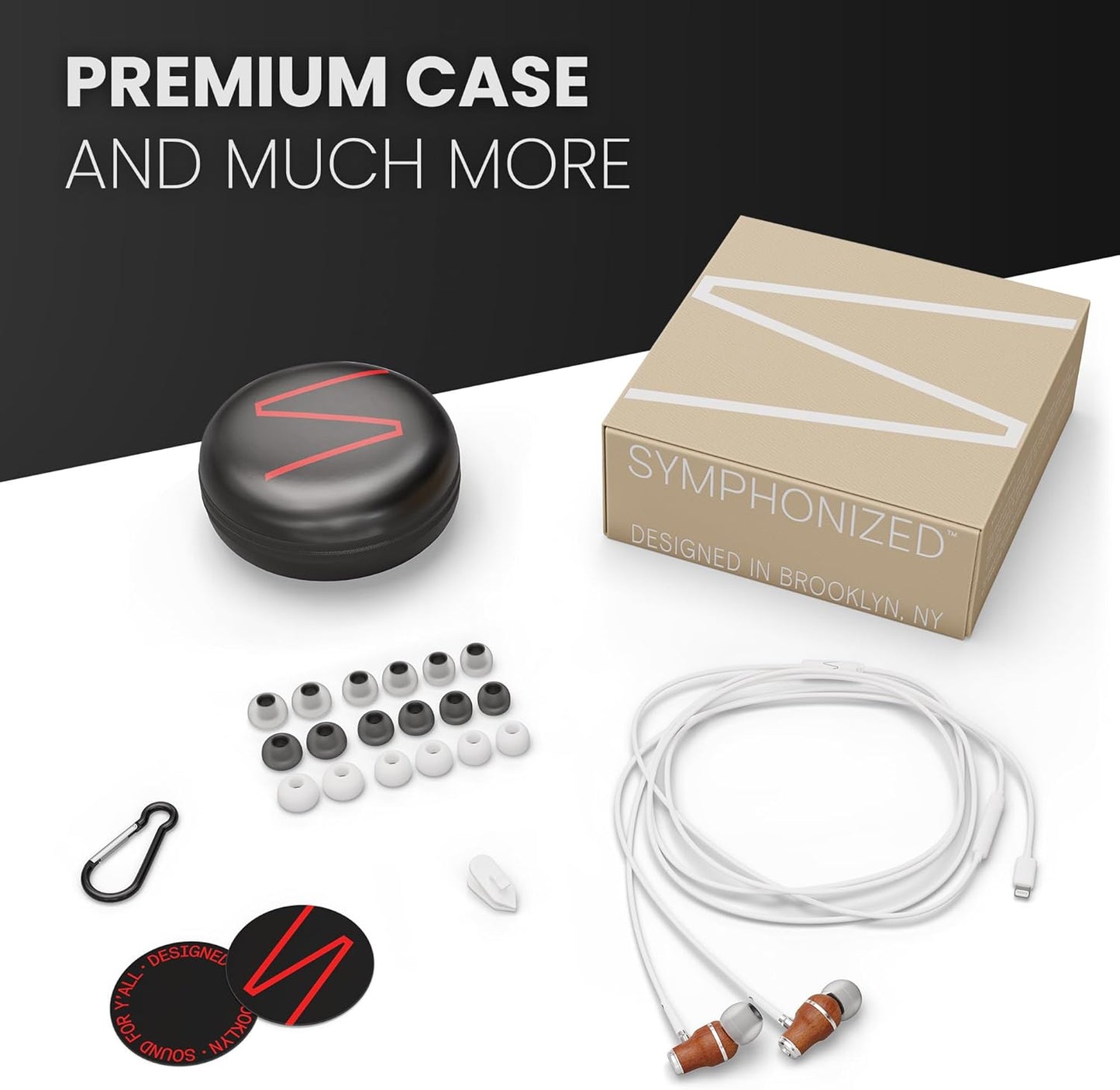 Symphonized iPhone Earphones Wired Deep Bass Sound, 3D Sound, Microphone Volume Control, 90% Noise Cancelling, Bubinga Wooden with Lightning (Apple MFI Certified), iPhone SE to 14 Earbuds (White)