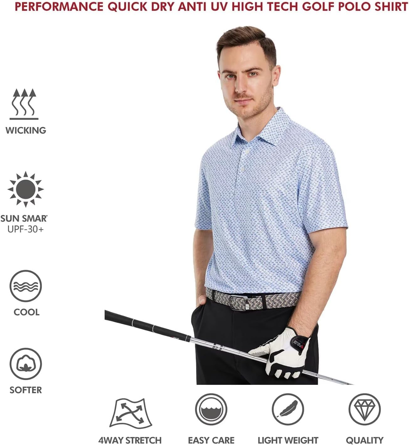 Men's Golf Polo Shirts Short Sleeve Striped Performance Moisture Wicking Dry Fit Golf Shirts for Men