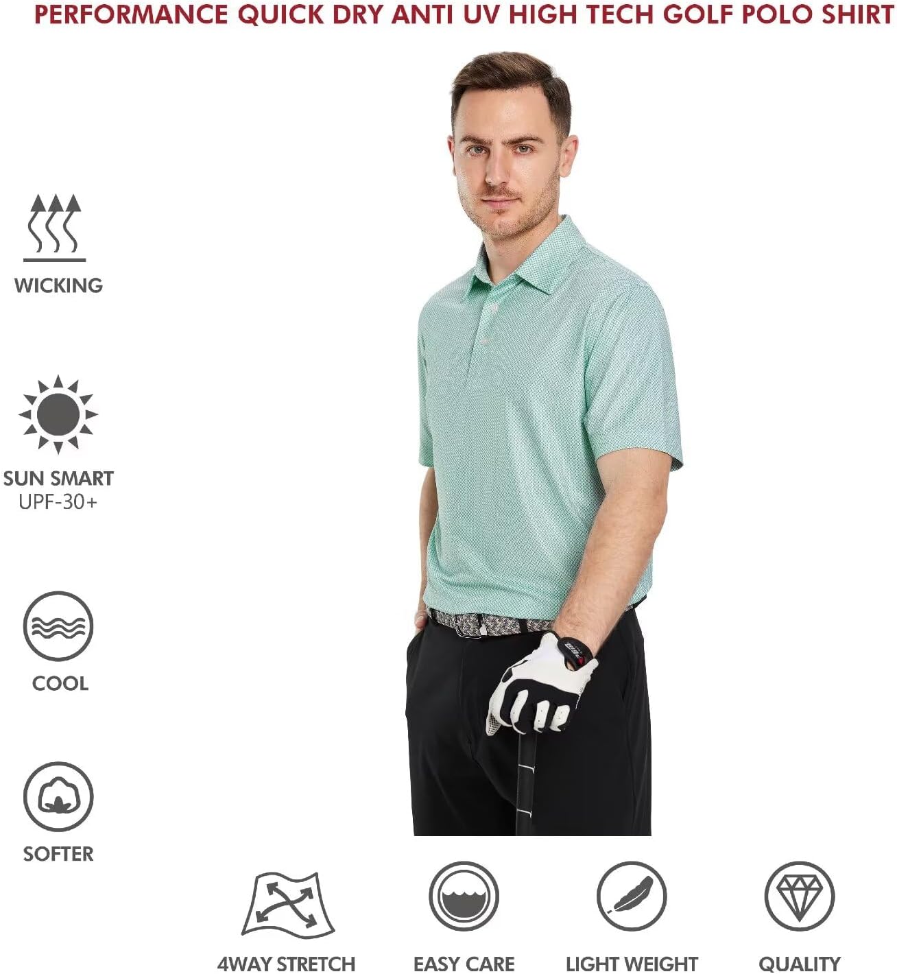 Men's Golf Polo Shirts Short Sleeve Striped Performance Moisture Wicking Dry Fit Golf Shirts for Men