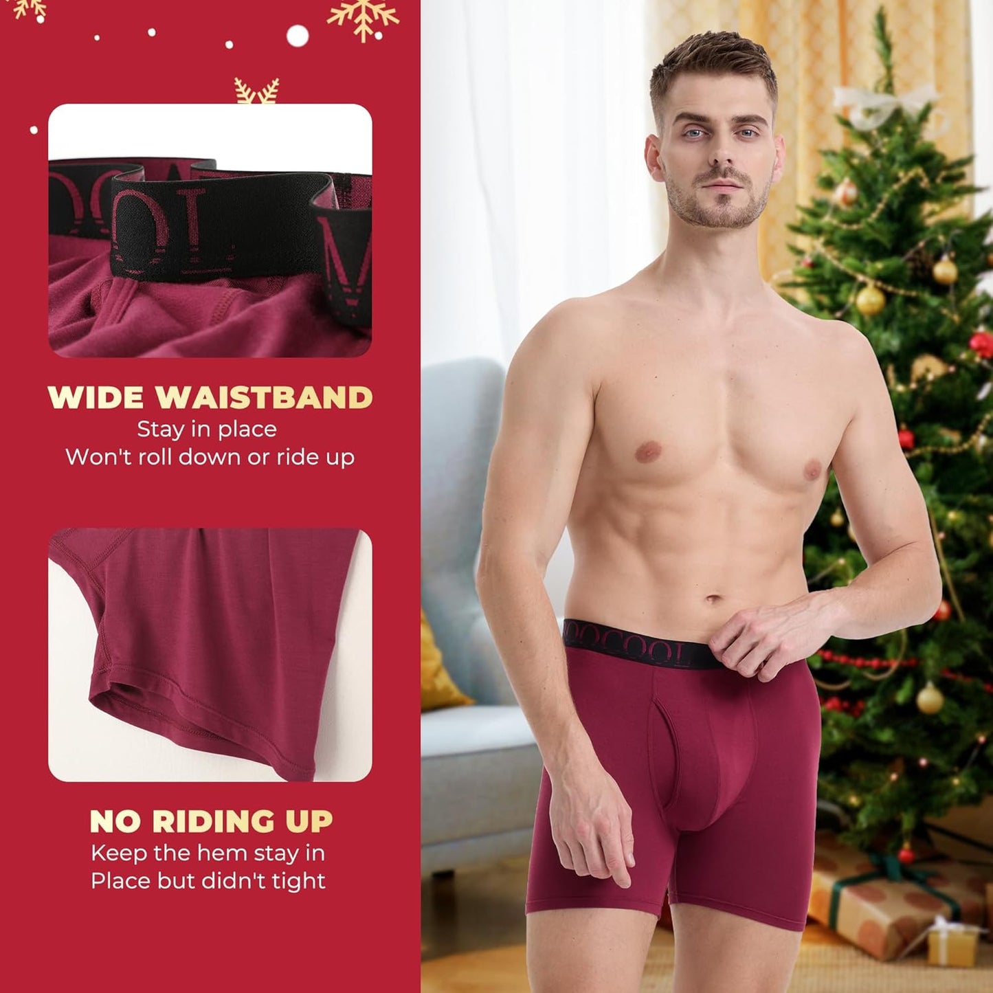 BAMBOO COOL Men's Ultra ComfortSoft Underwear, Moisture Wicking & Breathable No Ride Up Boxer Briefs with Fly, Multipack