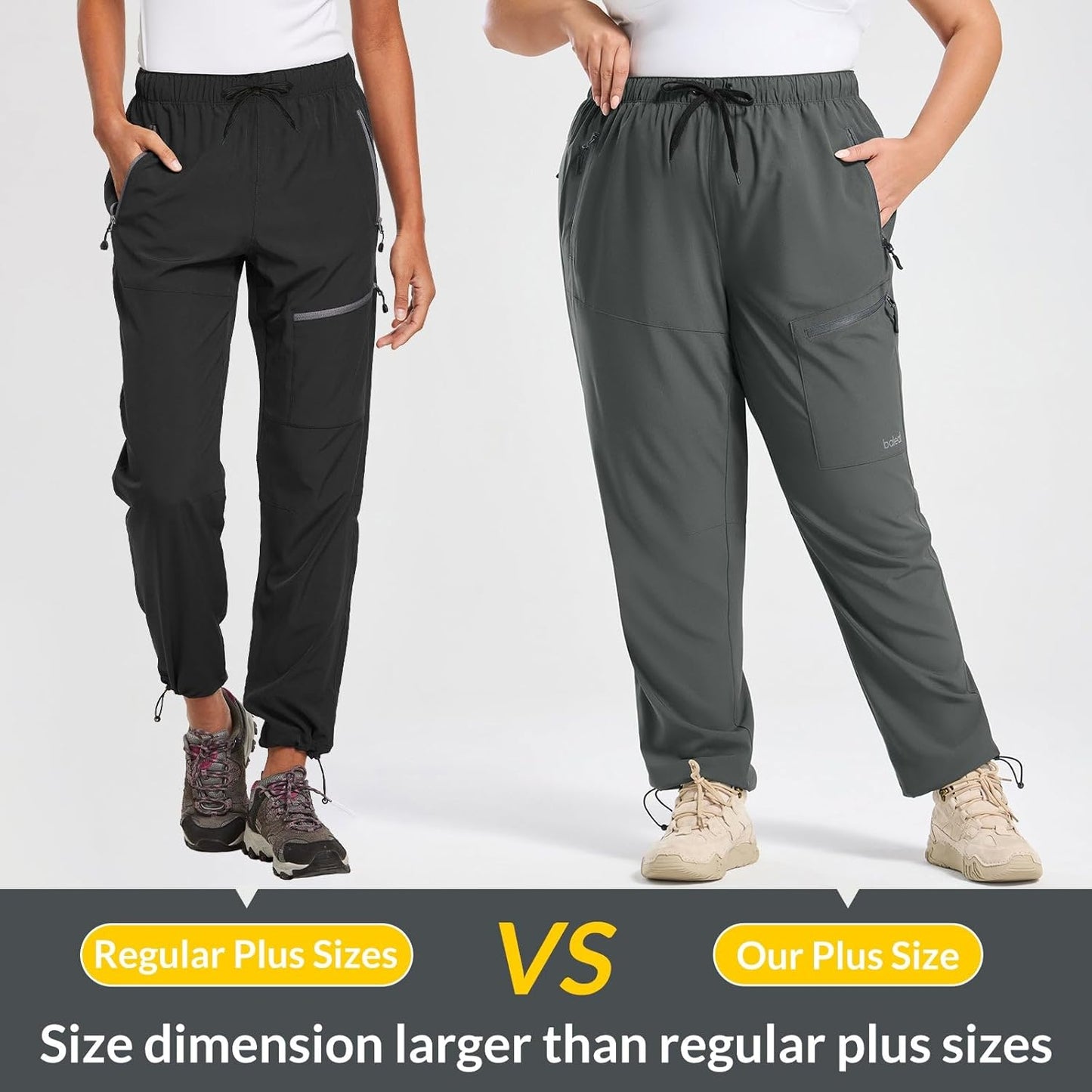 baleaf Plus Size Pants for Women Hiking Cargo Water Resistant UPF 50+ Cargo Joggers Zipper Pockets