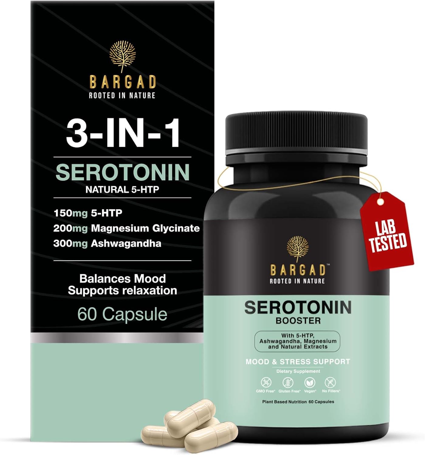 Serotonin Support Supplement – 5-HTP 150mg with L-Tryptophan, B6, Magnesium & Herbal Blend – Mood, Relaxation & Sleep Support – 60 Vegan Capsules – Non-GMO, Gluten-Free