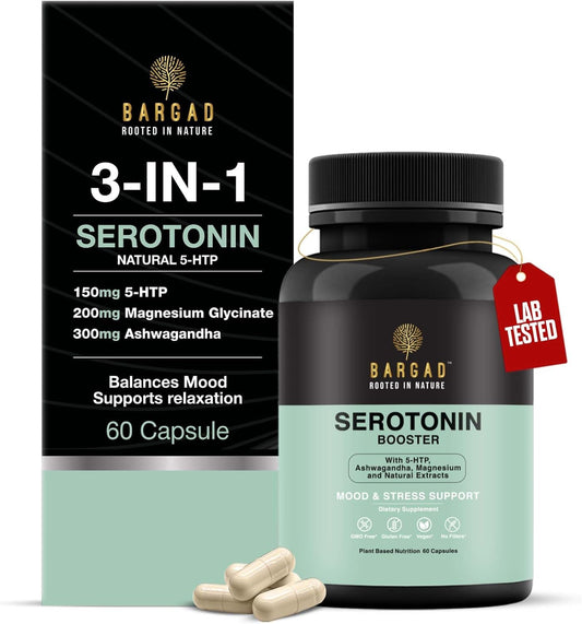 Serotonin Support Supplement – 5-HTP 150mg with L-Tryptophan, B6, Magnesium & Herbal Blend – Mood, Relaxation & Sleep Support – 60 Vegan Capsules – Non-GMO, Gluten-Free